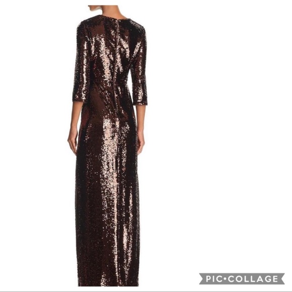 Aidan by Aidan Mattox 3/4 sleeves sequins with side slit long gown - Picture 4 of 9